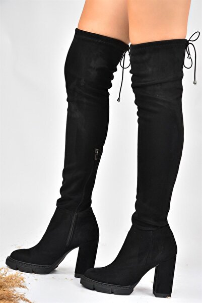 Fox Shoes Μαύρες σουέτ ψηλοτάκουνες μπότες κάλτσας Stretch L282770002