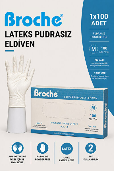 Broche LATEKS PUDRASIZ MUAYENE ELDİVENİ M BEDEN 100 ADET