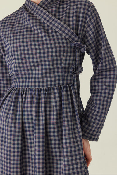 ZÜLAYS Double-Breasted Plaid Patterned Dress Gray