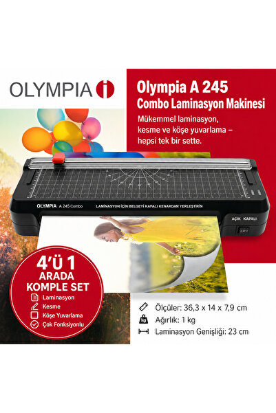 Olympia 4 ü 1 Arada A245 Combo Laminasyon Makinesi ,Giyotin Makinesi ,Köşe Ke...