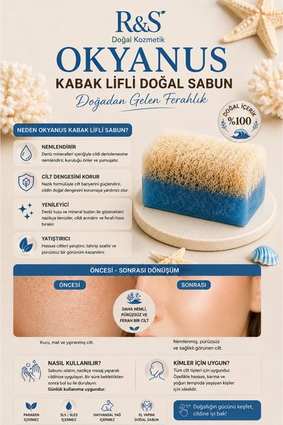 R&S Doğal Kozmetik Pumpkin Fiber Ocean Soap - Handmade Skin Cleansing Soap with Exfoliating Effect