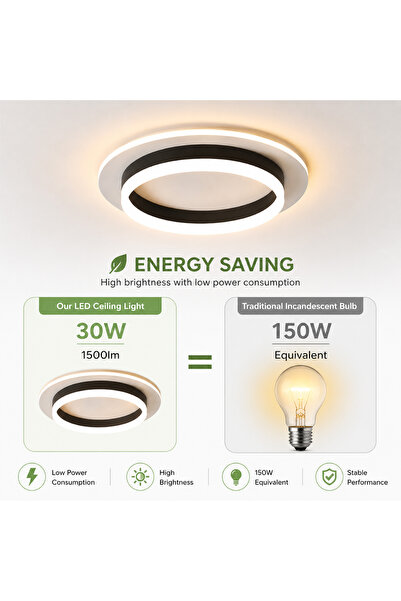 Jiju Lampă de tavan neagră 30W, rotundă, lumină LED caldă, neutră, rece, 8 x 24 x 24 cm