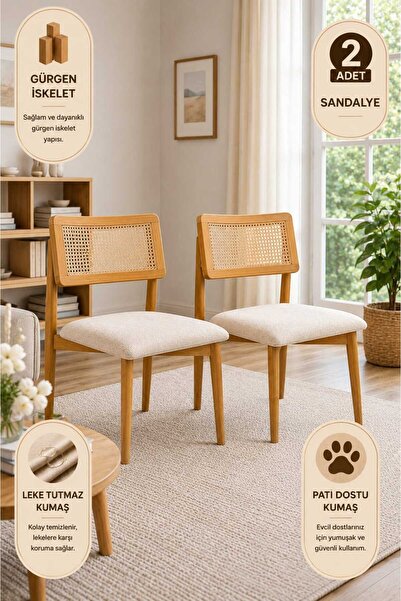 Lif Mobilya Hasır Sandalye – İskandinav Tasarım (2’li Set)