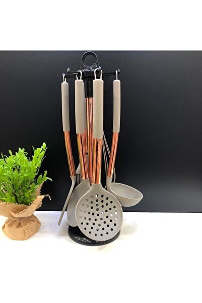 Kelebekev 7 Piece Silicone Serving Set Metal Handle Ladle, Colander, Spoon Sm...