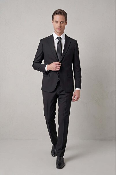 Efor Slim Fit Klasik Mono Yaka Klasik Düz Siyah Takım Elbise Tk 2021
