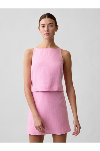 GAP Kadın Açık Pembe Keten Karışımlı Apron Bluz