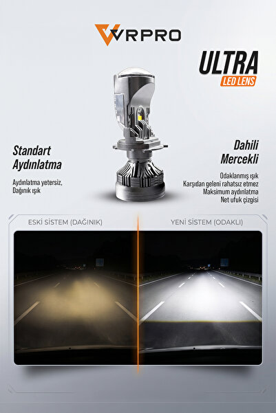 vr pro H4 Mercekli Led Far Ampulü 25.000 Lümen ŞİMŞEK ETKİLİ UFUK ÇİZGİLİ ULTRA MERCEKLİ -H4