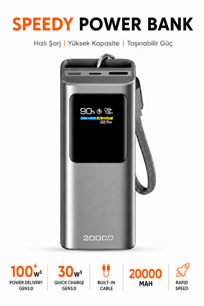 Ayers 20000 mAh Hızlı Şarj Powerbank, 100W Power Delivery Gen3.0, 30W Quick C...