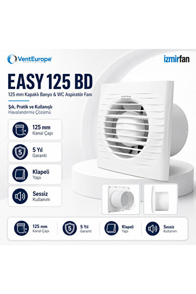 Venteurope Easy 125 BD Kapaklı Banyo WC Aspiratör Fanı 12.5 cm Sessiz Havalan...