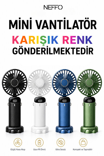 NEFFO Mini Klima Şarjlı El Fanı Vantilatör 5 Kademeli Hız Serinletici Fan