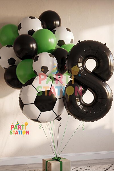 Parti Station Futbol Topu Maç 8 Yaş Balon Set Futbol Topu Maç Konsept Doğum G...