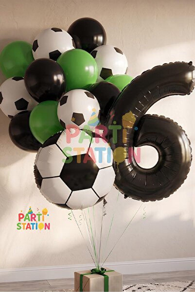 Parti Station Futbol Topu Maç 6 Yaş Balon Set Futbol Topu Maç Konsept Doğum G...