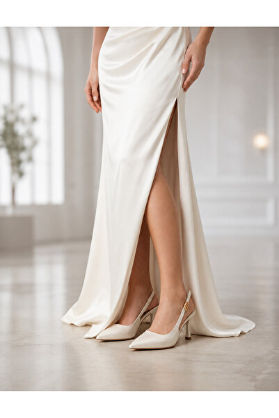rephro store Pearl White Pointed Toe Open Heeled Evening Dress Shoes