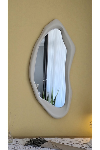 UĞURLU HOME 35x78 cm Ekru Renk Organik Asimetrik Duvar, Dresuar Aynası | Mode...