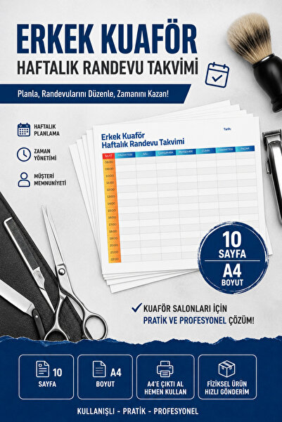 Organik Yolda Men's Hairdresser Weekly Appointment Calendar 10 Weeks, A4 Size...