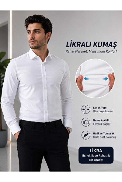 cto your style Slim Fit Long Sleeve Lycra Fabric White Men's Shirt