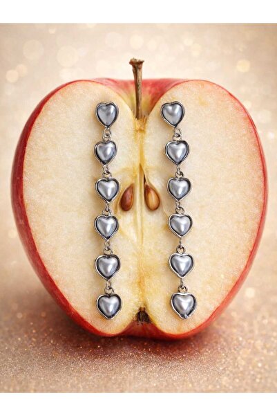 Ivory Pearl Elegant Steel Earrings with Pearl Tiny Hearts Design. Gift