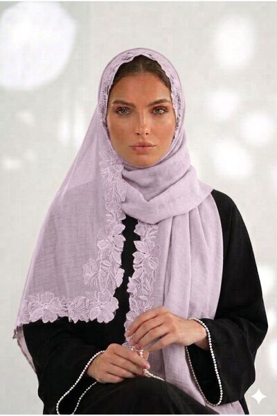 Veil Designer Pual Muf's Rose Embroidery Applique on Three Sides of the Appli...