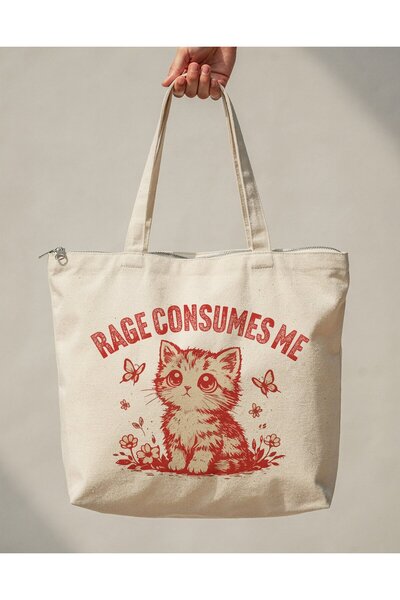 buzagi tasarım ürünleri Rage Consumes Me Zippered Lined Gusseted Canvas Bag 3...