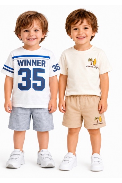 Melodikids Tricou și pantaloni scurți pentru băieți, set 2 piese, vară, bumbac