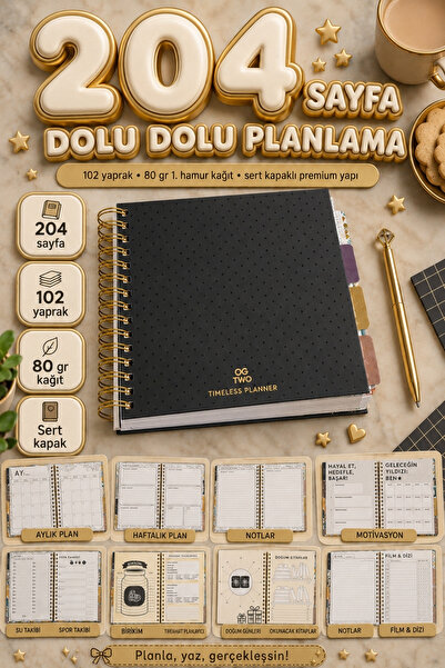 OGTWO Premium Quality 17x24 cm Stickerlı Süresiz Planlama Sert Kapaklı Haftal...