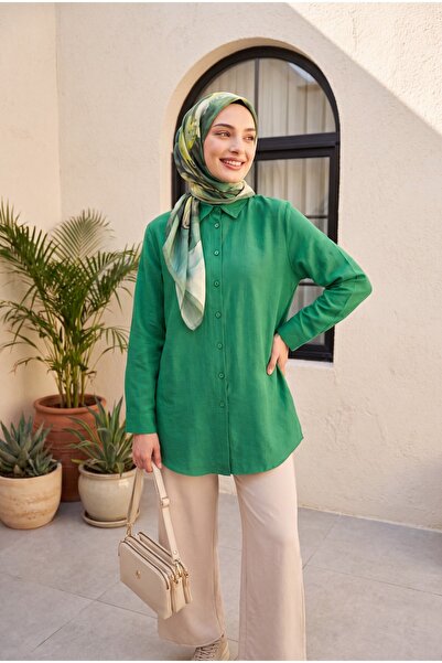 Modamorfo Long Buttoned Back Poplin Shirt - Green