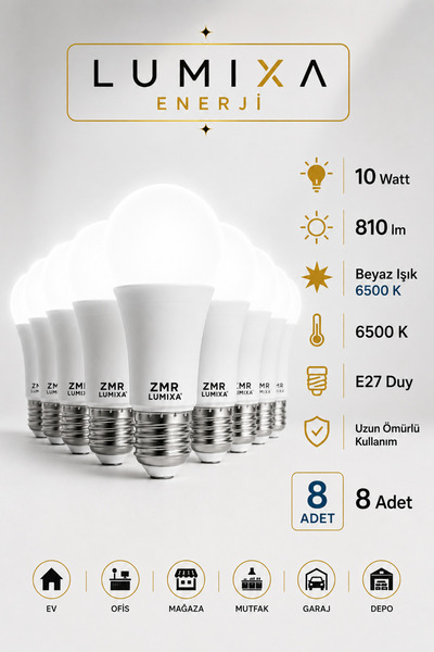 ZMR LUMIXA 10 WATT 810 LM BEYAZ RENK AMPUL 8 ADET