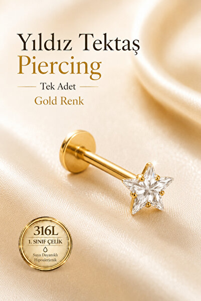 moonzy - minimalist & cozy Yıldız Tektaş Helix Piercing 316 L Çelik Tragus Kı...