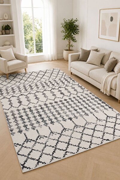 Serente Home İskandinav Desenli Yıkanabilir Kaymaz Taban Şönil Krem Antre Hal...
