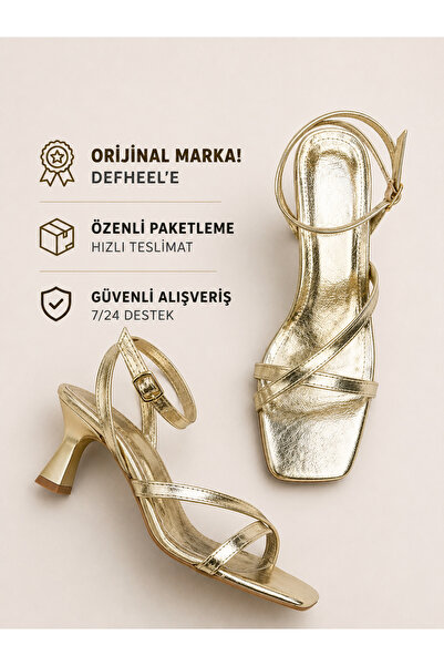 yezy shoes Kadın Gold Kısa Topuklu Ayakkabı Sandalet 5 cm