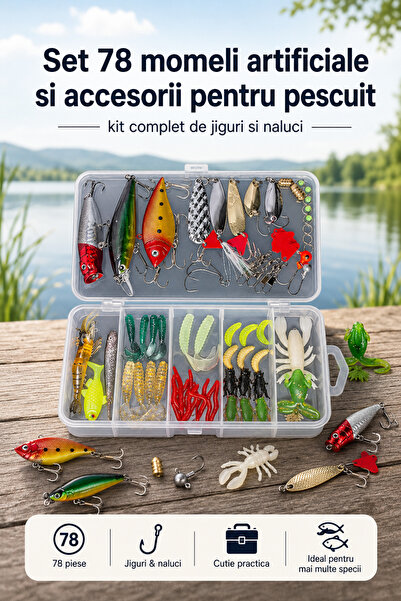 Fish & Paws Set 78 momeli artificiale si accesorii pentru pescuit ®, kit comp...