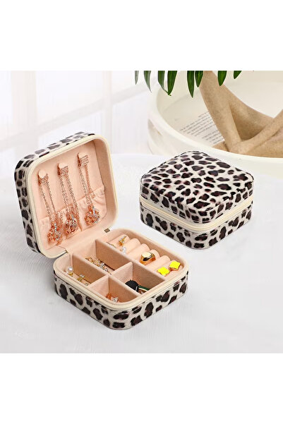 Homebiente حقيبة مجوهرات بنقشة الفهد البني من Jewelbox