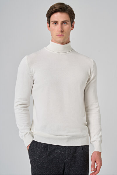 Morven Men's Ecru Basic Turtleneck Dynamic Fit Relaxed Fit Knitwear