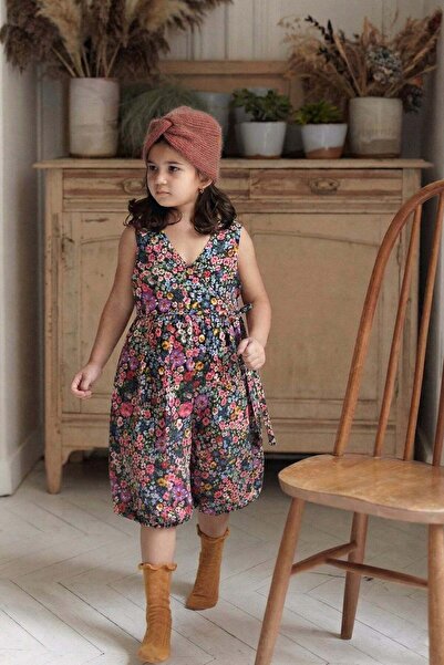 Cigit Patterned Viscose Jumpsuit 2-8 Years Black