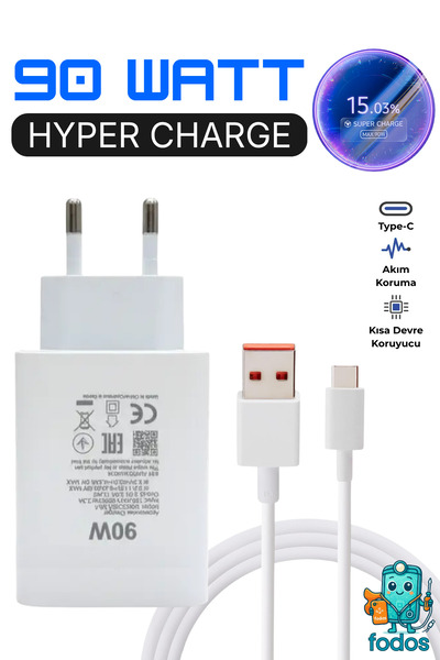Fodos 90 Watt Hızlı Şarj Cihazı Type-C Şarj Aleti Adaptör Kablo Set Tecno Cam...
