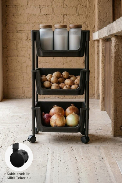 Kitchen Life 3 Katlı Tekerlekli Organizer Raf Oyuncak Dolabı,Mutfak Rafı , Ba...