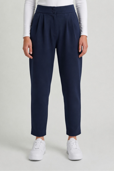 MODASPARK Pantaloni de damă cu talie înaltă, albastru marin, cu buzunare dubl...