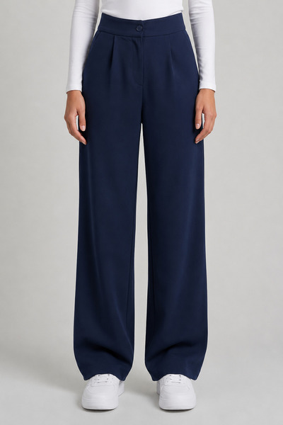 MODASPARK Pantaloni Palazzo de damă din Lycra, albastru marin, cu talie înalt...
