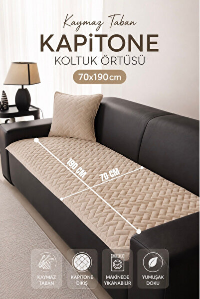 vivamia Kaymaz Taban Kapitone Koltuk Örtüsü Çekyat Koruyucu (70x190 cm) Krem