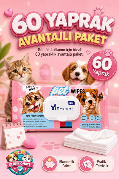 Vitexpert Pet Wipes Çok Amaçlı Hipoalerjenik Pati Tüy Kulak Göz Temizleme Ked...