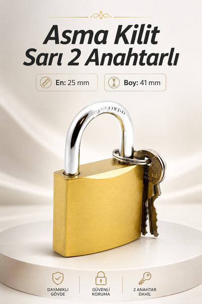 NZB Asma Kilit Kapı Dolap Kilidi Sarı 25 Mm 2 Anahtarlı