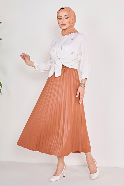 TOFİSA Pleated Skirt Brown - 23036