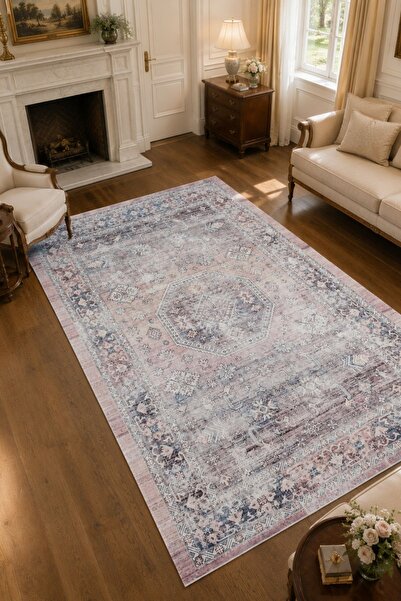 Serente Home Retro Desenli Yıkanabilir Kaymaz Taban Krem Şönil Mutfak Halısı ...
