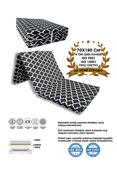 Vip Home Concept Market Ürünleri Katlanır Yer Yatağı Ve Tek Kişilik Sünger Katlanır Minder Yatak 70x180 Cm 6 Cm KARAÇATI