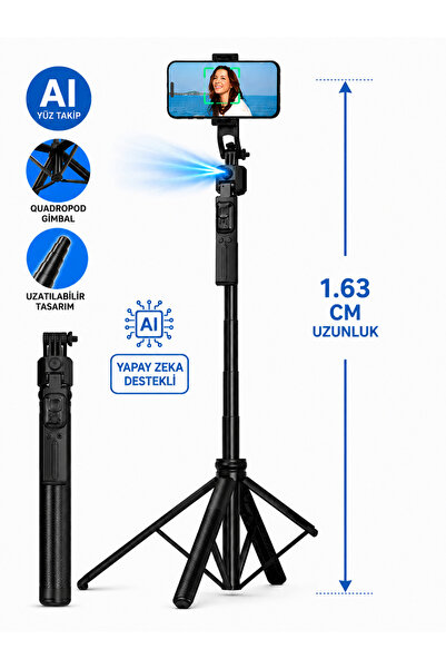 Moxti Yüz Oto Takip Sistemli Çok Amaçlı Bluetooth Kumandalı Akıllı Tripod + S...