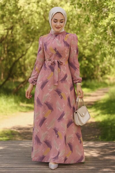 Neva Style Φόρεμα Hijab με σχέδιο μωβ 27930MOR