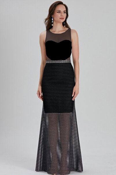 Neva Style Abiye Elbise - Siyah Saten Bulava Abiye Elbise 4380S