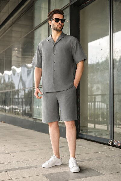 Madmext Smoked Tencel Fabric Men's Shorts and Shirt Set E7352