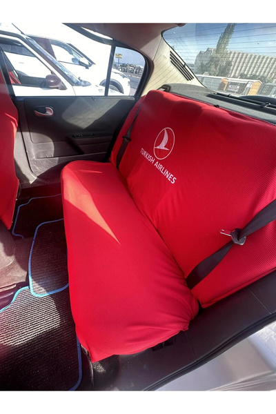 TKY Turkish Airlines Baskılı Oto Servis Kılıfı, Kemer Pedi, Yastık Takımı Thy Kırmızı