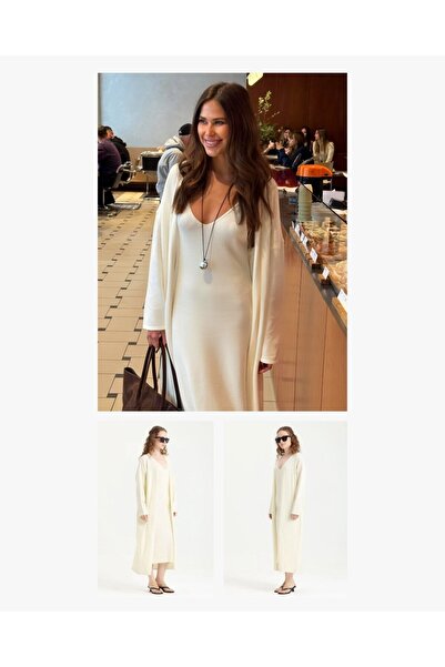 femmes fraiches Luna Exclusive Ekru Elbise Takım